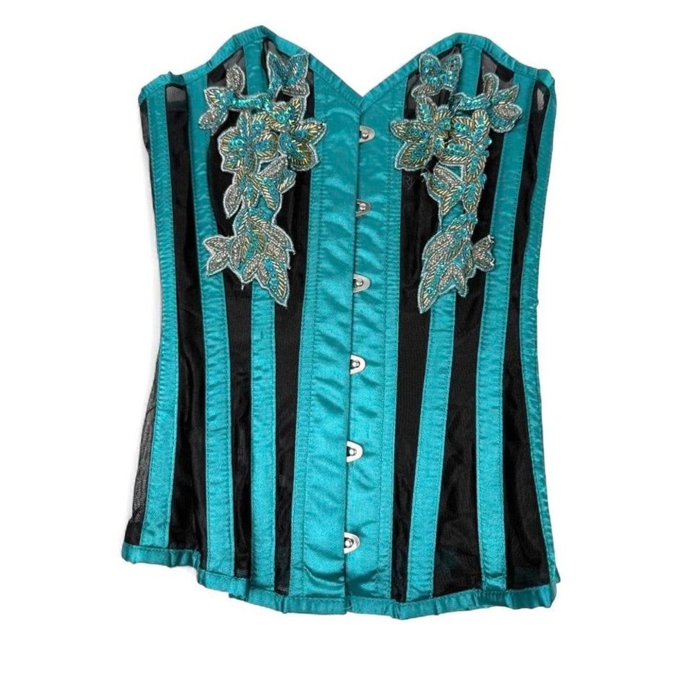 Embroidered Teal and Black Camisole